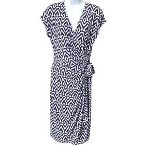 Maggy London Navy White Geometric Snap Wrap sleeveless Dress Sz 12 #05